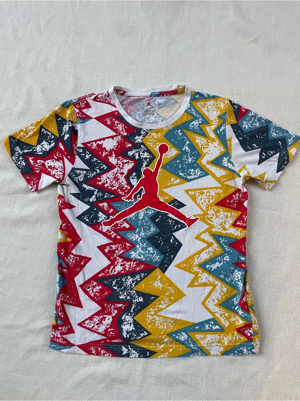 Jordan Kids Multi-Color Zigzag Basketball Tee - Red, Yellow, Teal, Black VTG